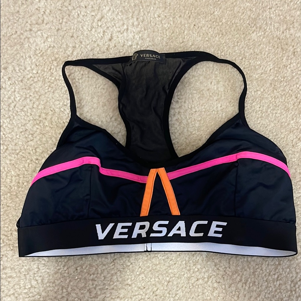 Versace Black and Pink Racerback Sports Bra
